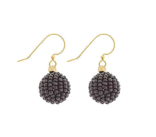 Drucker Antiques - Wiener Werkstatte Black Beaded Ball Earrings with Coral