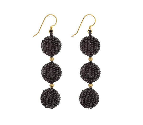 Earrings : Black alloy artificial stones and beads earrings